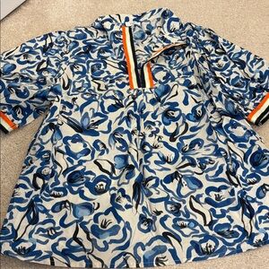 Voy cotton blue floral top bimi banded detailing women’s size M NWOT